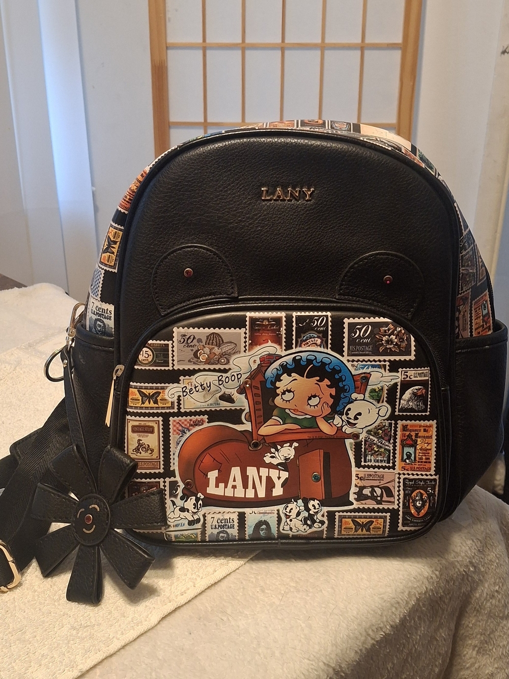Black Betty Boop Stamp-Print Mini Backpack